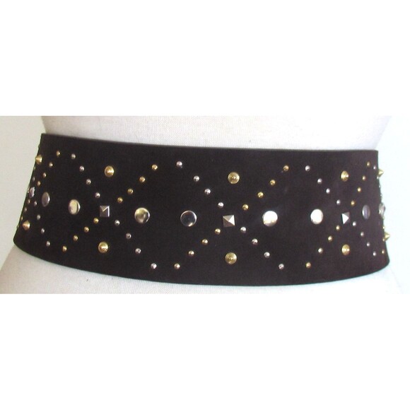DESIGNER BLUE DEEP ITALY BROWN SUEDE GOLD /SILVER STUDDED 3\